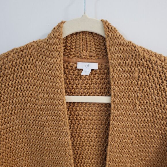 J JILL Dreamer Cardigan Womens L Saffron Wool Blend Open Longline Fringe Hem - Picture 2 of 10